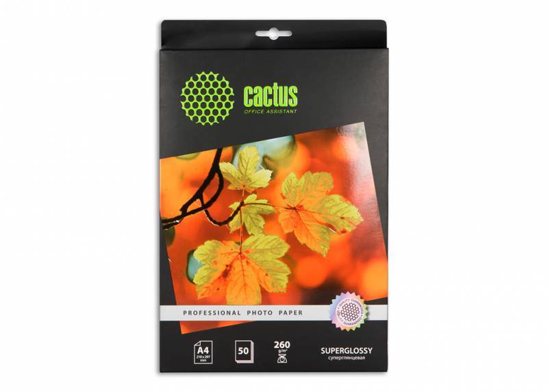 Бумага белый Cactus Prof A4/260г/м2/50л./белый глянцевое, CS-HGA426050