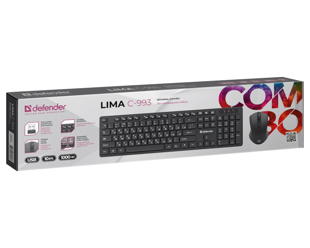 Клавиатура+мышь Defender Lima C-993 45993, цвет черный