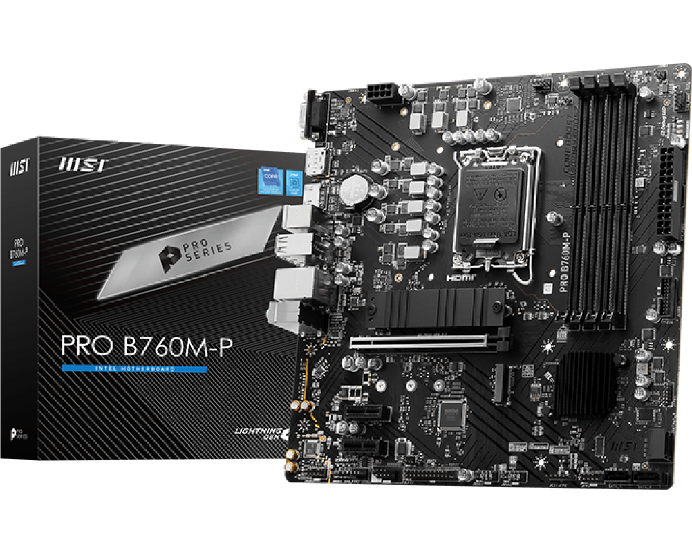 Материнская плата/ MB MSI INTEL B760 s1700, 4xDDR5(256GB), D-SUB/HDMI 2.1/DP, 1xPCIe 4.0x16, 2xPCIe 4.0, 1xLAN, 4xSATA 6Gb/s, 2xM.2, 1xUSB-C, 1xUSB 3.2, 4xUSB 2.0, 2xPS/2, mATX