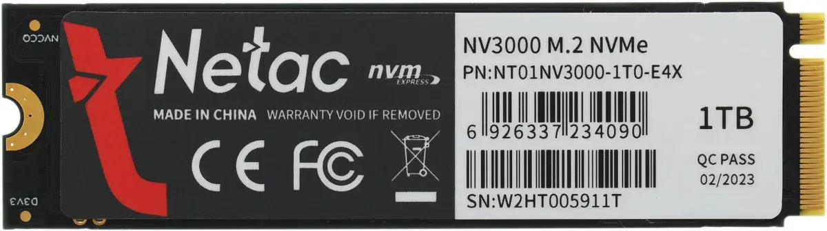 Внутренний твердотельный накопитель Netac NV3000 M.2 2280, PCIe 3.0 x4, NVMe 1TB