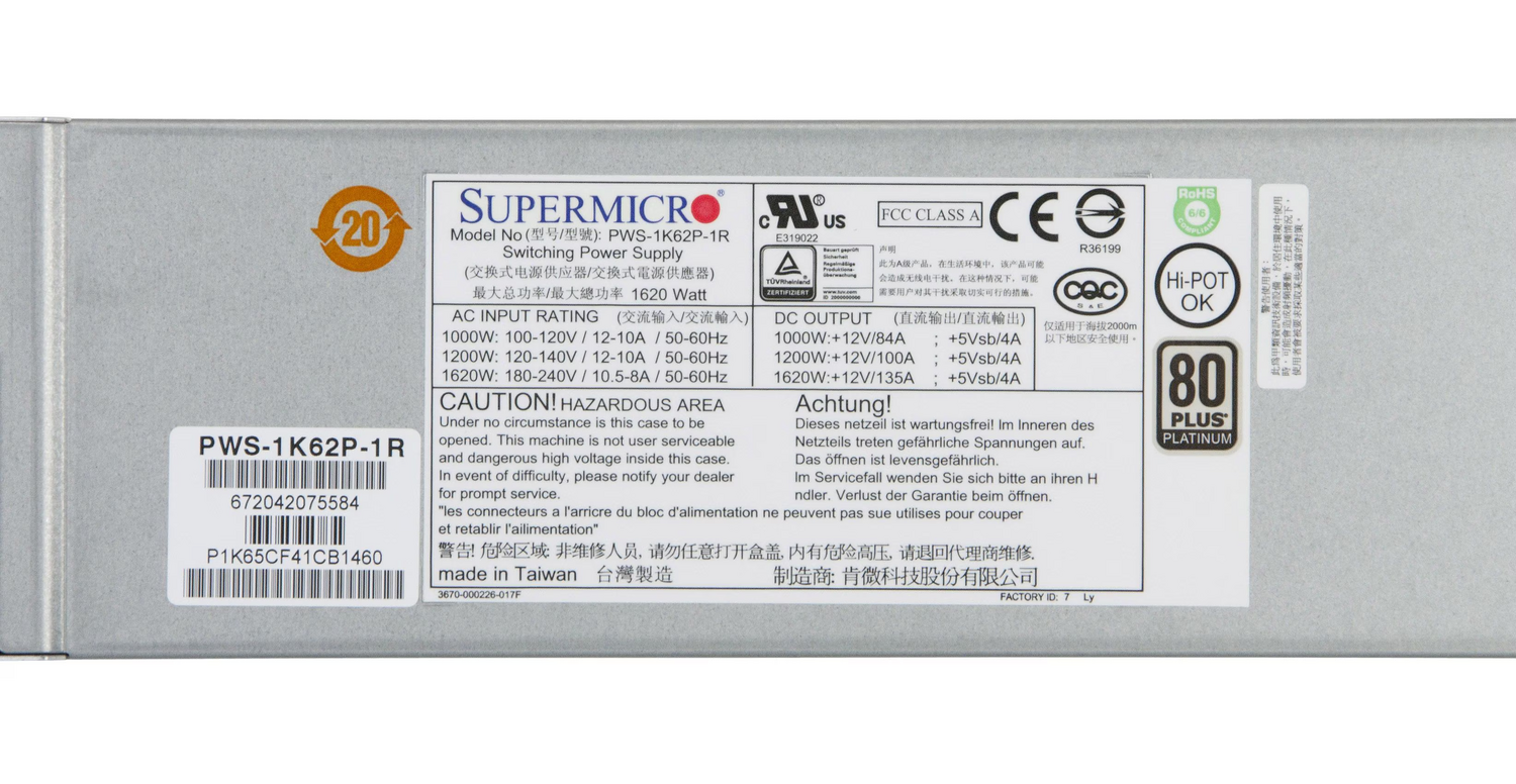 Блок питания SUPERMICRO Server PSU 1620W PWS-1K62P-1R