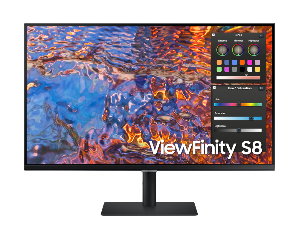 Samsung 32" ViewFinity S8 S80PB S32B800PXI (IPS 21:9 3840x2160x60Hz 5ms 350cd 1000:1 178/178 1,07 bill; DP; HDMI; USB-C (90W); USB3.0x3 RJ45 HAS Tilt Swiv VESA Black