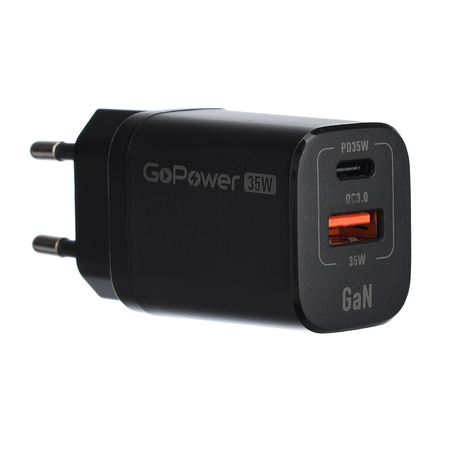 Зарядное устройство GoPower 1USB+1Type-C 35W QC3.0 GaN