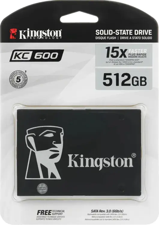 Внутренний твердотельный накопитель Kingston SSDNow KC600 512GB