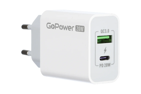 Зарядное устройство GoPower 1USB+1Type-C 20W QC3.0