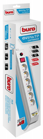 Сетевой фильтр Buro Сетевой фильтр BU-SP1.8_USB_2A-W