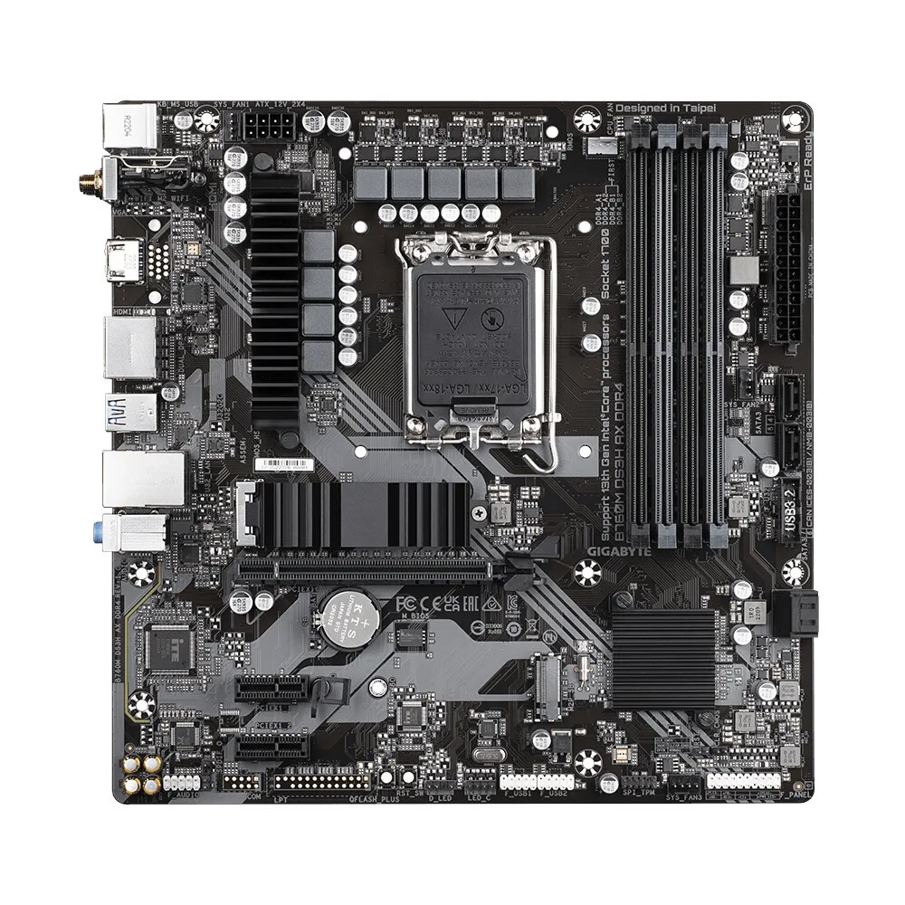 Материнская плата/ MB GIGABYTE INTEL B760 s1700, 4xDDR4(128GB), HDMI 2.0/2xDP, 1xPCIe 4.0x16, 2xPCIe 3.0, 1xLAN (2.5GbE), Wi-Fi, BT, 4xSATA 6Gb/s, 2xM.2, 1xUSB-C, 3xUSB 3.2, 2xUSB 2.0, mATX