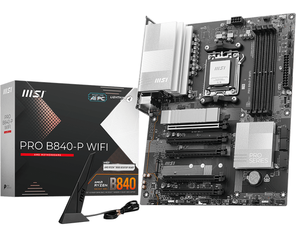 Материнская плата MSI PRO B840-P WIFI Socket AM5 AMD B840 4xDDR5 ATX AC`97 8ch(7.1) 2.5Gg RAID+HDMI
