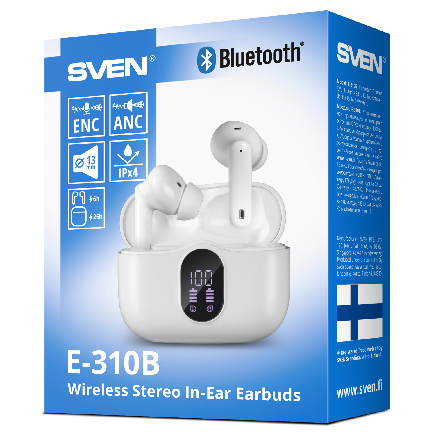 Bluetooth-гарнитура SVEN E 310B, цвет белый