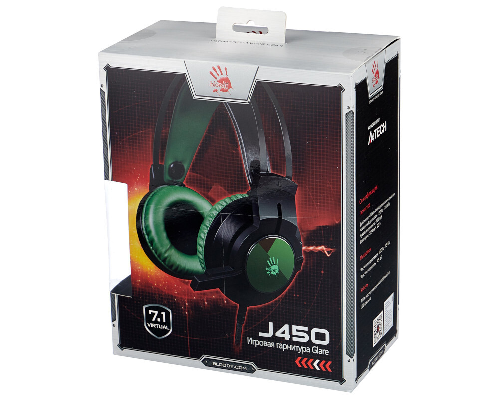 Гарнитура A4tech Bloody J450, цвет зеленый/черный