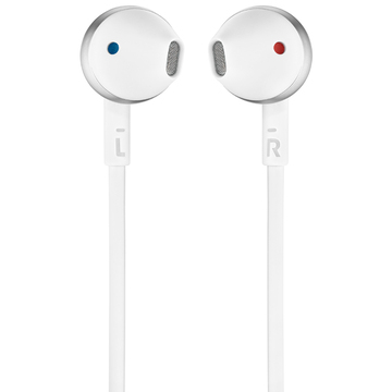 Bluetooth-гарнитура JBL T205BT, цвет белый/серебристый