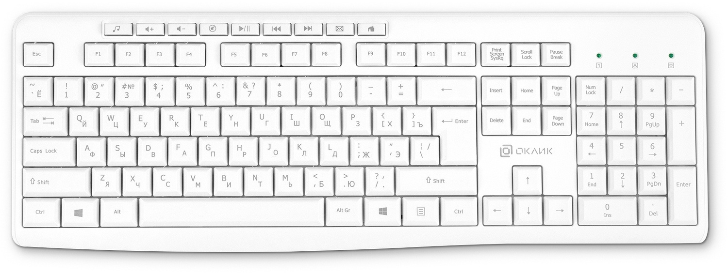 Клавиатура Oklick USB K225W 1875235, цвет белый