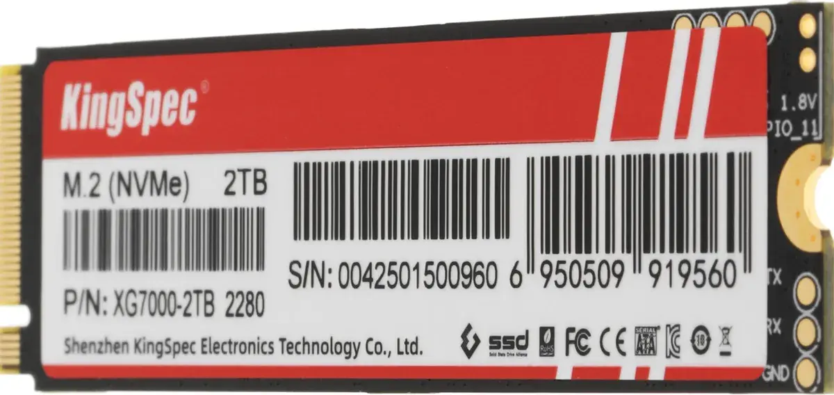 Внутренний твердотельный накопитель KINGSPEC XG7000 PCIe 4.0 x4, M.2 2280, NVMe 2 TB