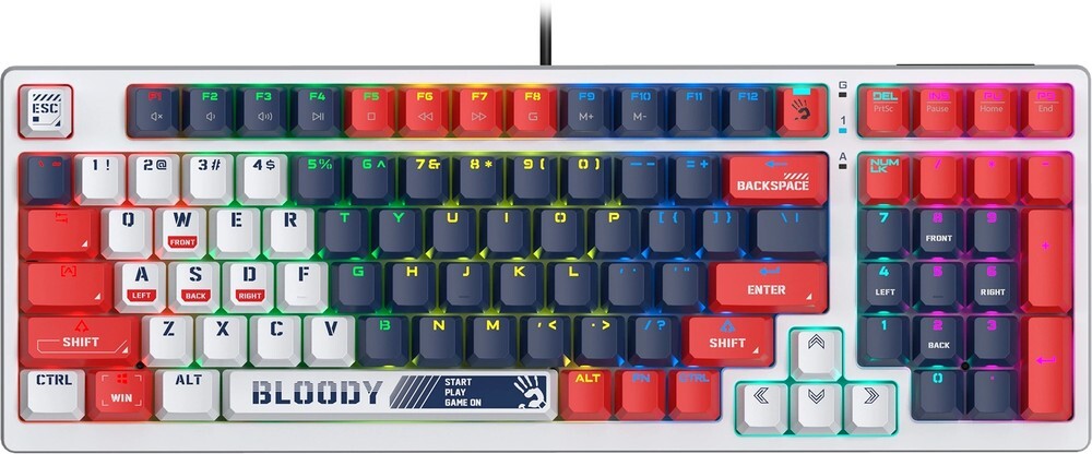 Клавиатура A4tech Bloody S98 Sports BLMS Plus S98 SPORTS NAVY BLMS RED PLUS, цвет белый