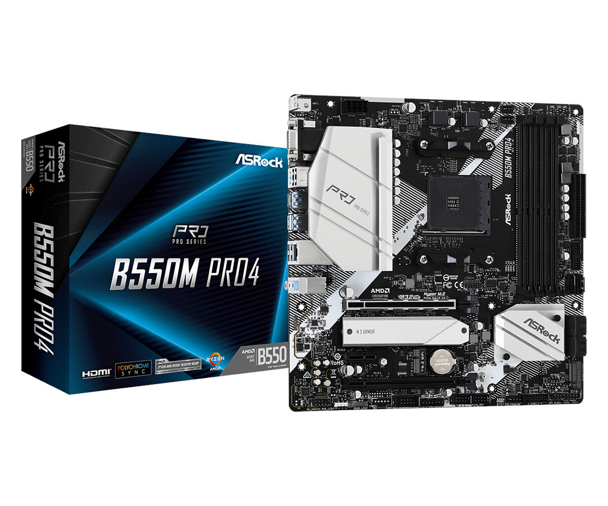Материнская плата ASRock AM4 AMD B550 B550M PRO4