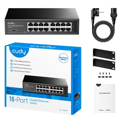 Коммутатор CUDY 16-Port Gigabit Metal Switch 16-Port Gigabit Switch, 16 Gigabit RJ45 Ports, IGMP Snooping, Loop Detection/Prevention, 802.1p/DSCP QoS, Switch/VLAN/Extend working mode DIP switch, Rack-mountable Steel Case, Power Saving, Plug & Play, Rack-Mount kits included