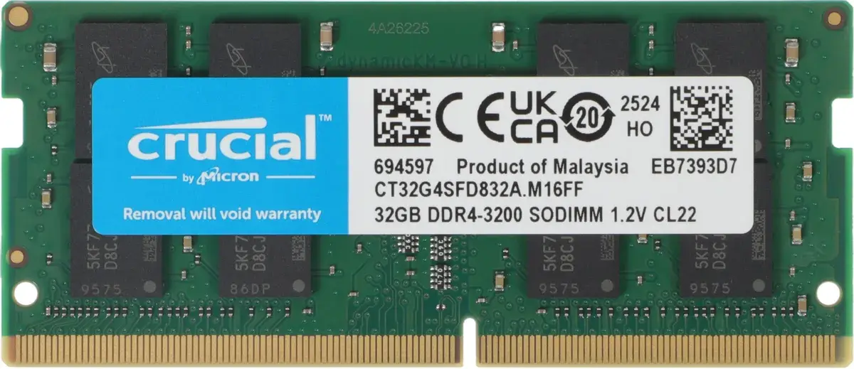 Оперативная память Crucial Desktop DDR4 3200МГц 32GB CL22, CT32G4SFD832A