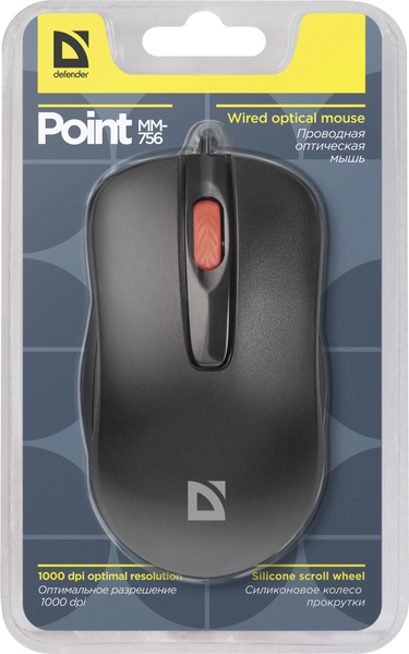 

Defender Проводная оптическая мышь Point MM-756 черный,3 кнопки,1000 dpi