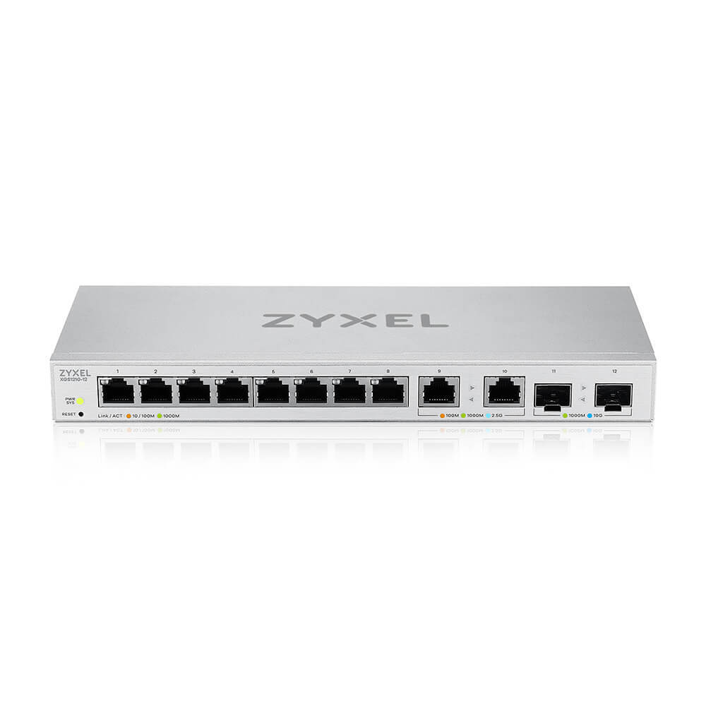 Коммутатор/ Zyxel XGS1210-12 Multi-Gigabit Smart L2 Switch, 8xGE, 2x1/2.5GE, 2xSFP+, Desktop, Silent
