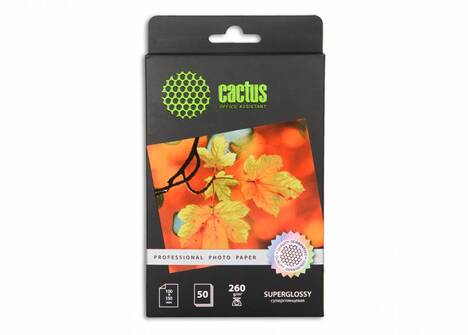 Бумага белый Cactus Prof 10x15/260г/м2/50л./белый глянцевое, CS-HGA626050