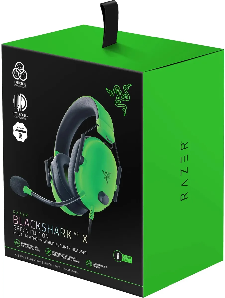 Гарнитура Razer Blackshark V2 X Green, цвет зеленый/черный