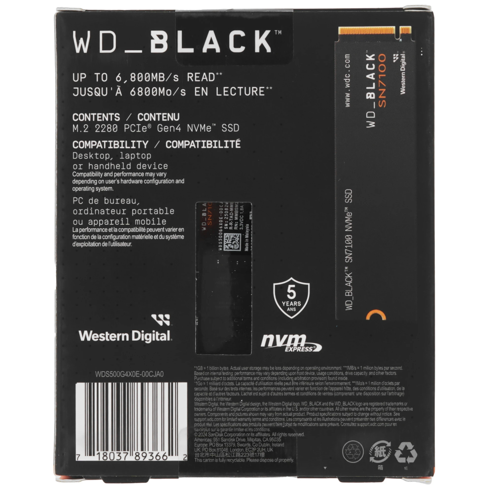 Внутренний твердотельный накопитель Western Digital Black 500GB