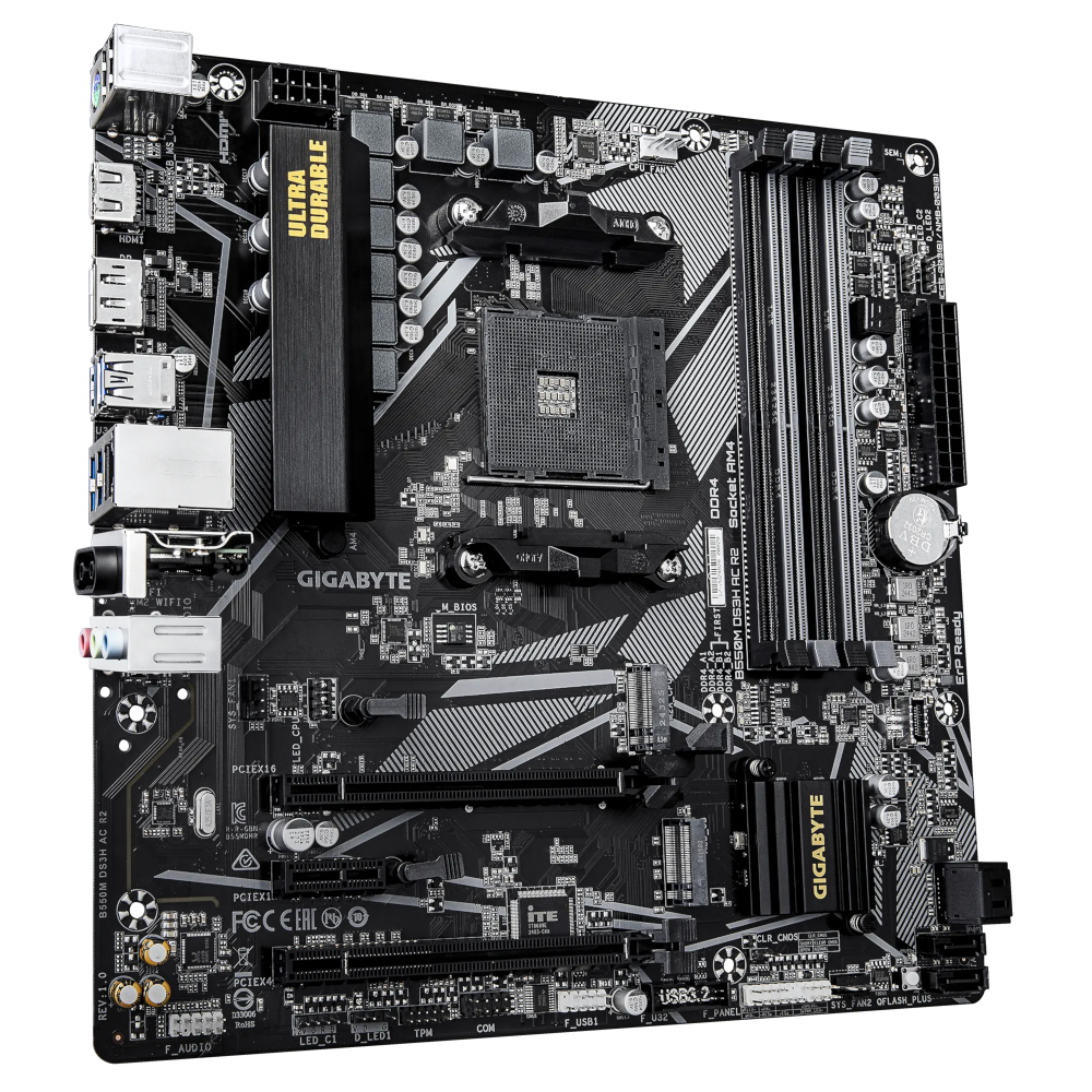 Материнская плата Gigabyte AM4 AMD B550 B550M DS3H AC R2