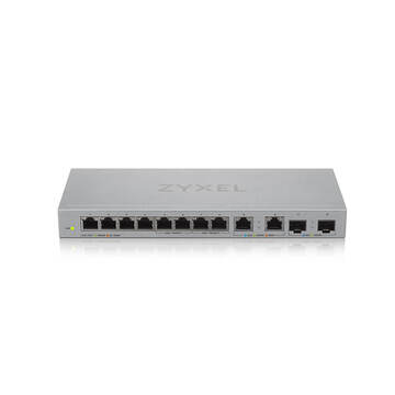 ​8-Port Gigabit Unmanaged Switch with 2-Port 2.5G/2-Port SFP+​ Коммутатор Zyxel XGS1010-12, 8xGE, 2x1/2,5GE, 2xSFP+, настольный, бесшумный
