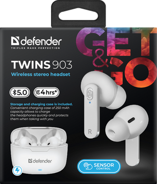 Bluetooth-гарнитура Defender Twins 903, цвет белый
