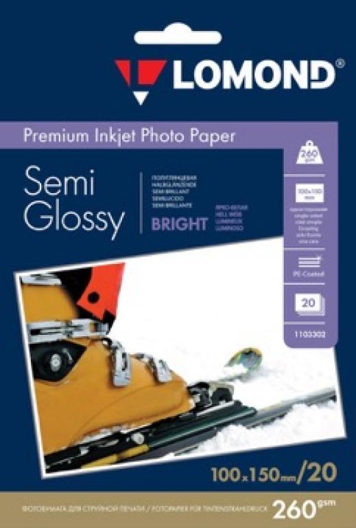 Бумага белый Lomond 10x15/260г/м2/20л./белый полуглянцевое, 1103302