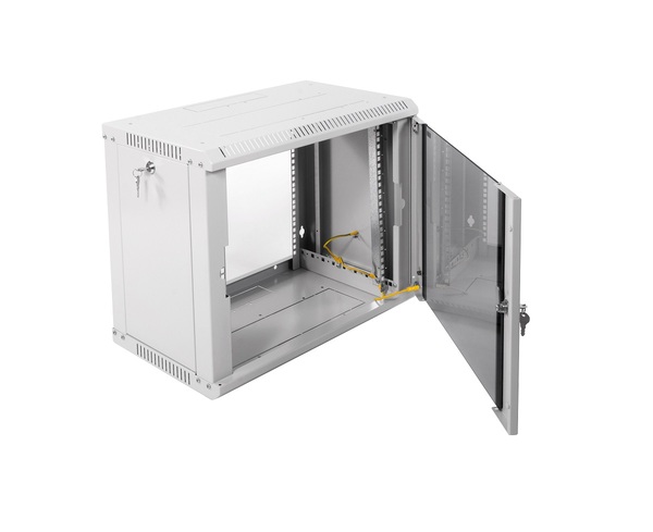 

Шкаф коммутационный ЦМО ШРН-Э-9.350 9U 600x350мм пер.дв.стекл несъемн.бок.пан. серый