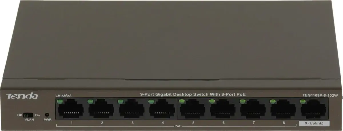 Коммутатор TENDA TEG1109P-8-102W