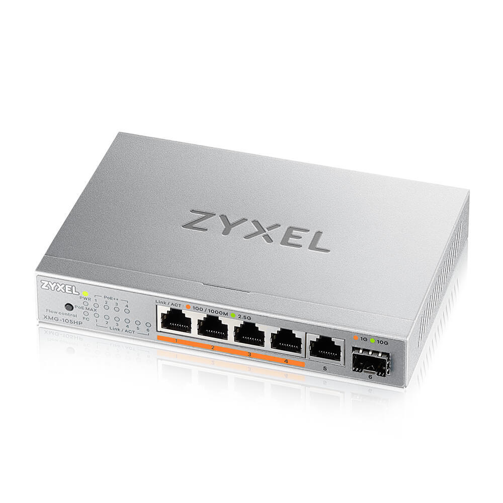 Коммутатор Zyxel XMG-105HP-EU0101F 5x2.5Гбит/с 1SFP+ 4PoE++ 70W неуправляемый