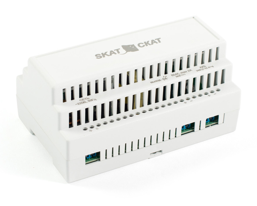 (585) Бастион SKAT-24-2.0 DIN (СКАТ ИБП-24/2-DIN) источник питания 24В 2А пластиковый корпус под DIN рейку 35 мм