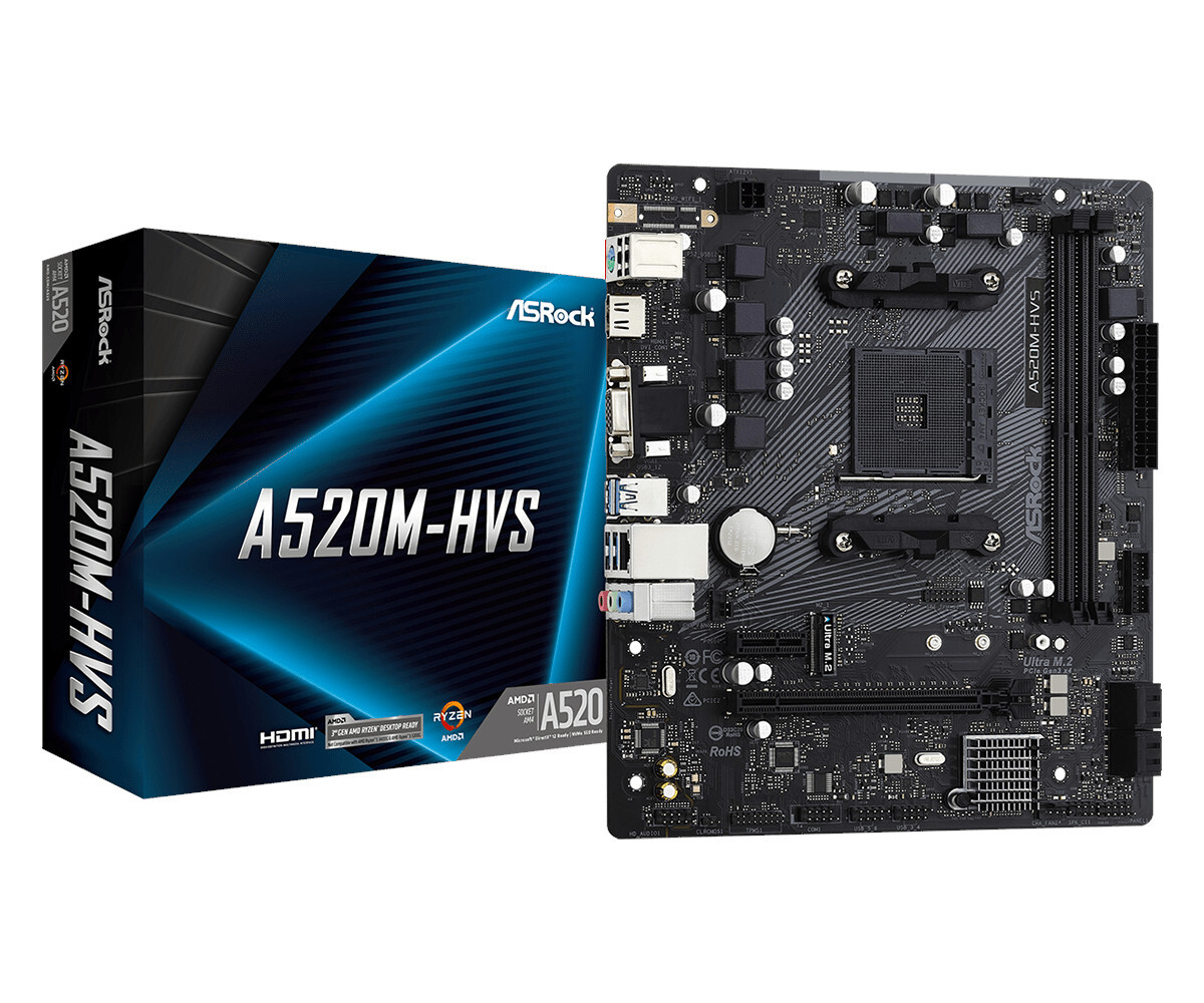 Материнская плата ASRock AM4 AMD A520 A520M-HVS