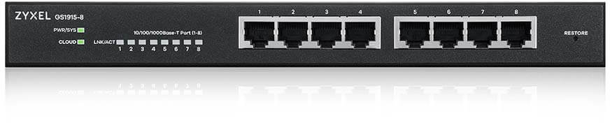 Гибридный Smart L2 коммутатор Zyxel NebulaFlex GS1915-8, 8xGE, бесшумный (без вентилятора), автономное/облачное управление