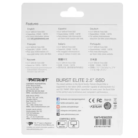 Внутренний твердотельный накопитель Patriot Burst Elite 960GB
