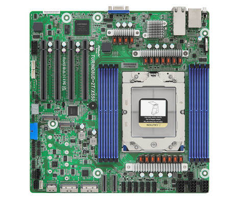 Материнская плата/ ASRock TURIND8UD-2T/X550, Deep Micro-ATX, 1x SP5 (LGA 6096) AMD EPYC™ 9005/9004, 8x DDR5 RDIMM, RDIMM-3DS, 4x PCIe5.0 / CXL2.0 x16, 2x MCIO (PCIe5.0 x8 or 8 SATA 6Gb/s), 2x MCIO (PCIe5.0 x8), 1x MCIO (PCIe5.0 x4), 2x M.2 (PCIe5.0 x4), up to 16 SATA 6Gb/s, 2x RJ45 (10GbE) Intel X550-AT2, AST2600