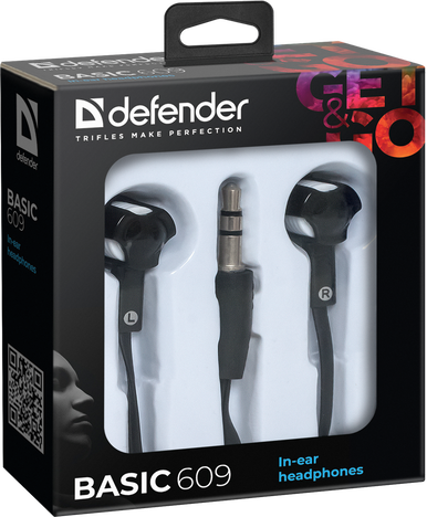 Наушники Defender Basic 609, цвет белый/черный