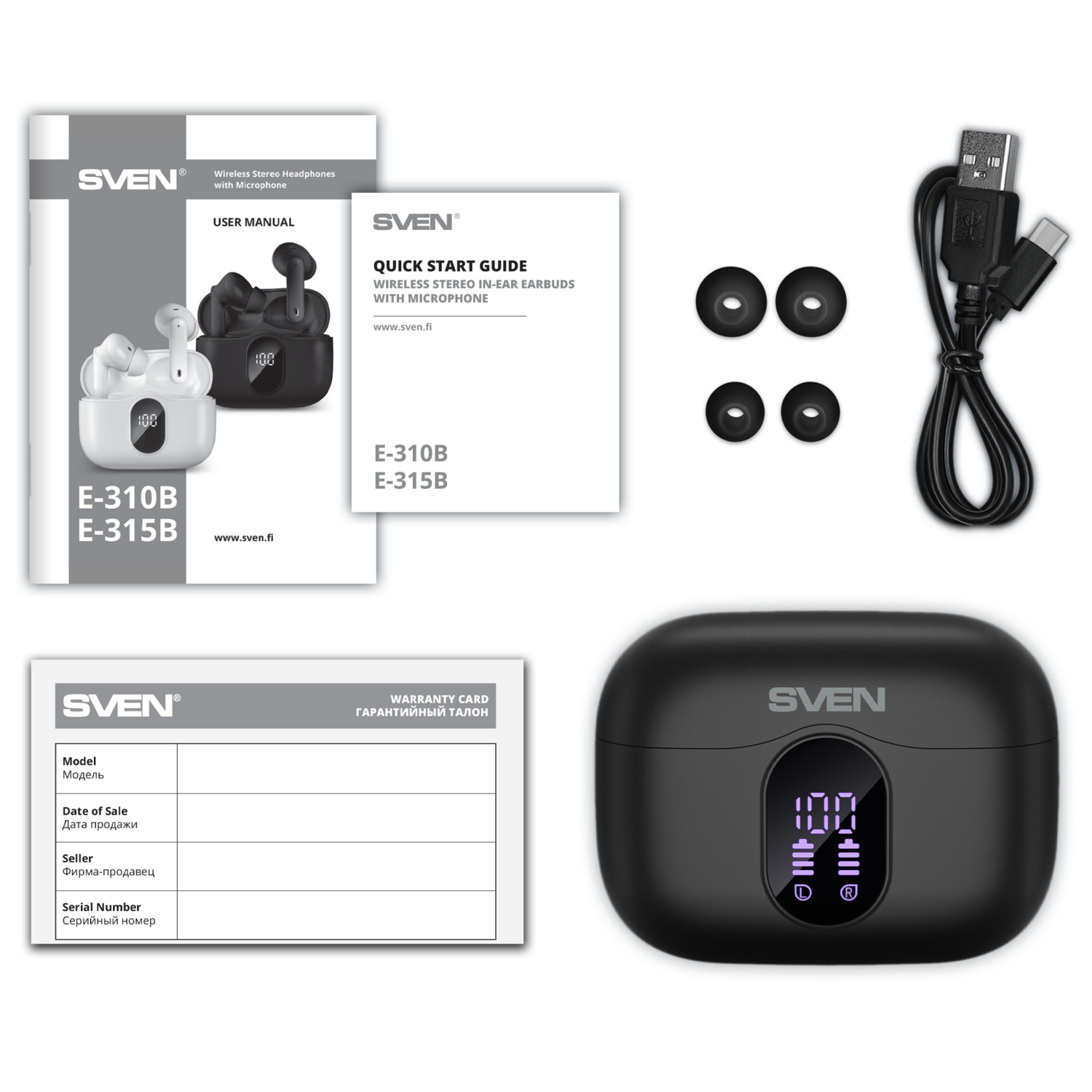 Bluetooth-гарнитура SVEN E 315B, цвет черный