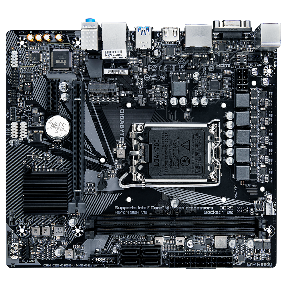 Материнская плата Gigabyte H610M S2H V2 Soc-1700 Intel H610 2xDDR5 mATX AC`97 8ch(7.1) GbLAN+VGA+HDMI+DP