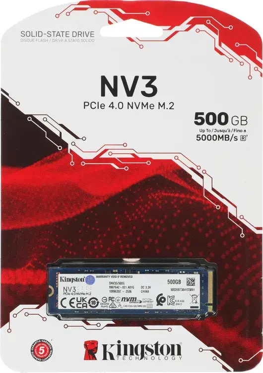 Внутренний твердотельный накопитель Kingston NV3 PCIe 4.0 NVMe M.2 500GB