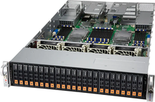 SYS-240P-TNRT 2U, 4x LGA4189 (Xeon H-Series only), 48x DDR4 3200 DIMM, 24x 2.5" NVMe/SAS3/SATA3 drive bays (8 tray included) , 4x PCI 3.0 x16 FHHL, 2x PCI 3.0 x8 FHHL, 2x 10G RJ45, 2x 10G SFP+ (X710), 2x M.2 SATA/NVME 22110, 2x 2000W (420148)