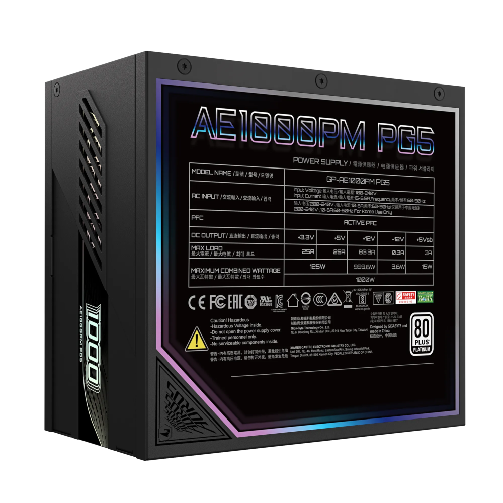 Блок питания Gigabyte AORUS ELITE P1000W 80+ Platinum Modular PCIe 5.0