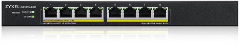 Гибридный Smart L2 коммутатор PoE+ Zyxel NebulaFlex GS1915-8EP, 8xGE PoE+, бесшумный (без вентилятора), бюджет PoE 60 Вт, автономное/облачное управлен
