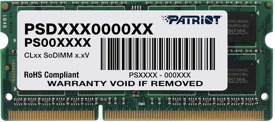 Оперативная память Patriot Desktop DDR3L 1600МГц 8Gb, PSD38G1600L2S, RTL