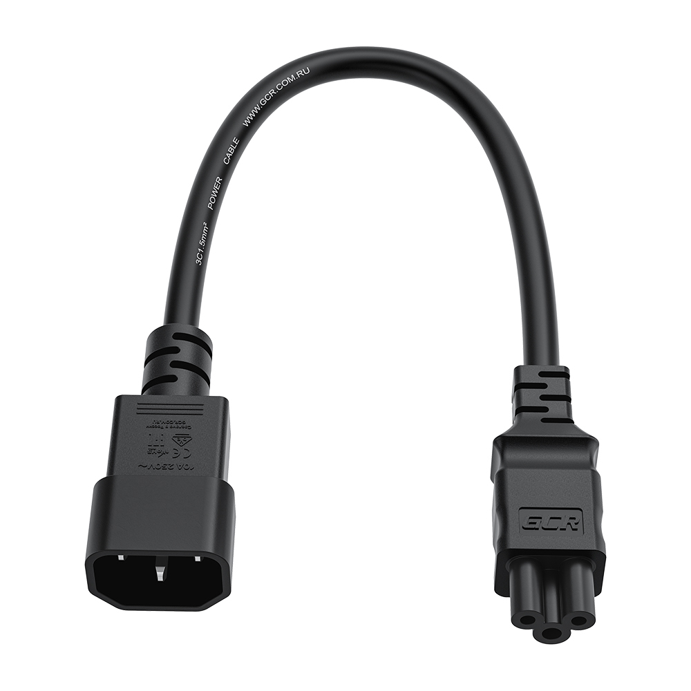 GCR Кабель питания PROF 0.5m, С14 - С5, черный, 3*1,5mm, GCR-55965