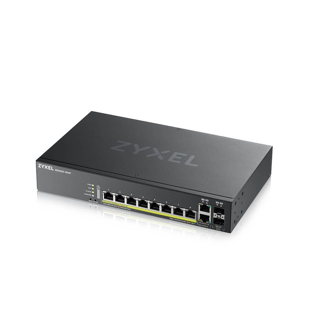 ZYXEL NebulaFlex Pro GS2220-10HP Hybrid L2 PoE+ Switch, 19 "rack, 8xGE PoE+, 2xCombo (SFP / RJ-45), 180W PoE Budget, Standalone / Cloud Management