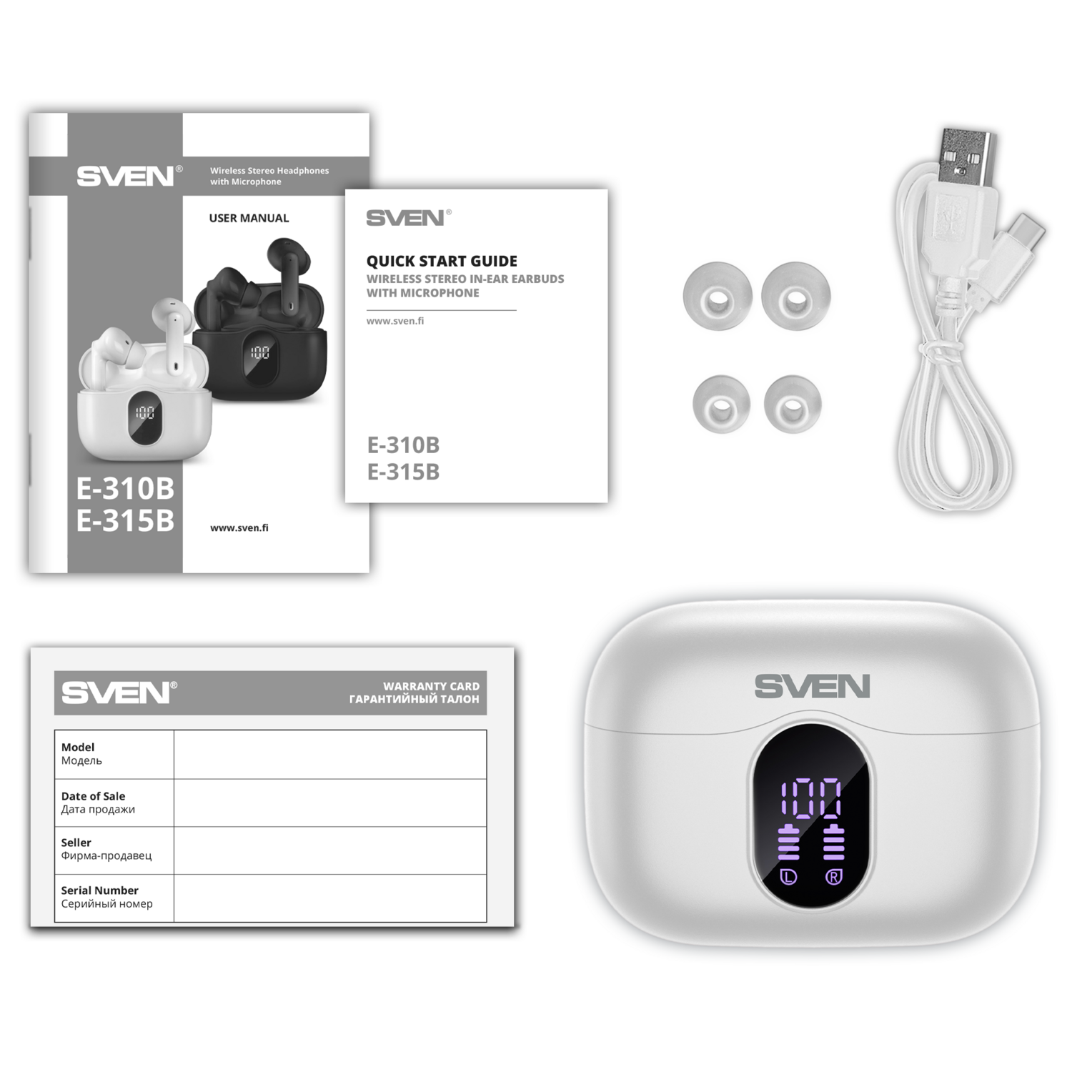 Bluetooth-гарнитура SVEN E 310B, цвет белый