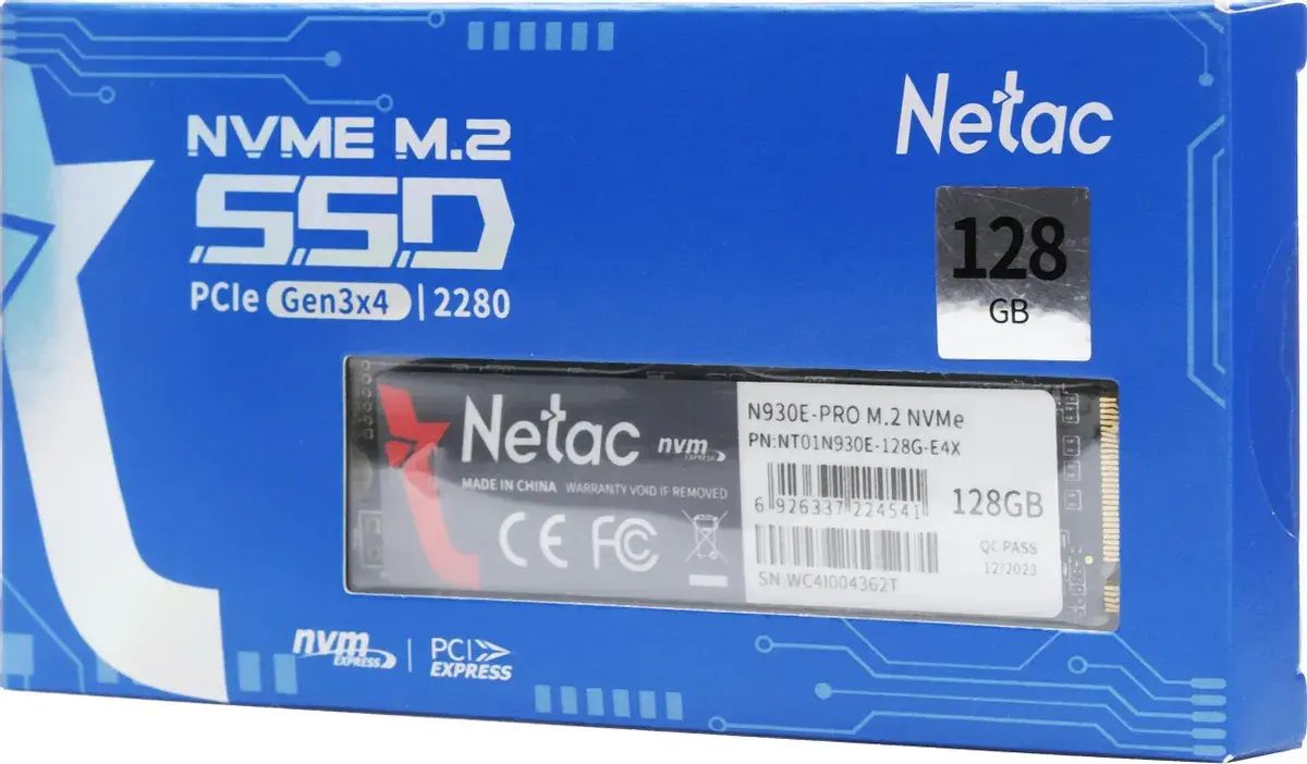 Внутренний твердотельный накопитель Netac N930E Pro PCIe 3.0 x4 M.2 2280, NVMe 128GB